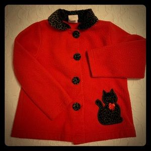 Red coat with leopard collar